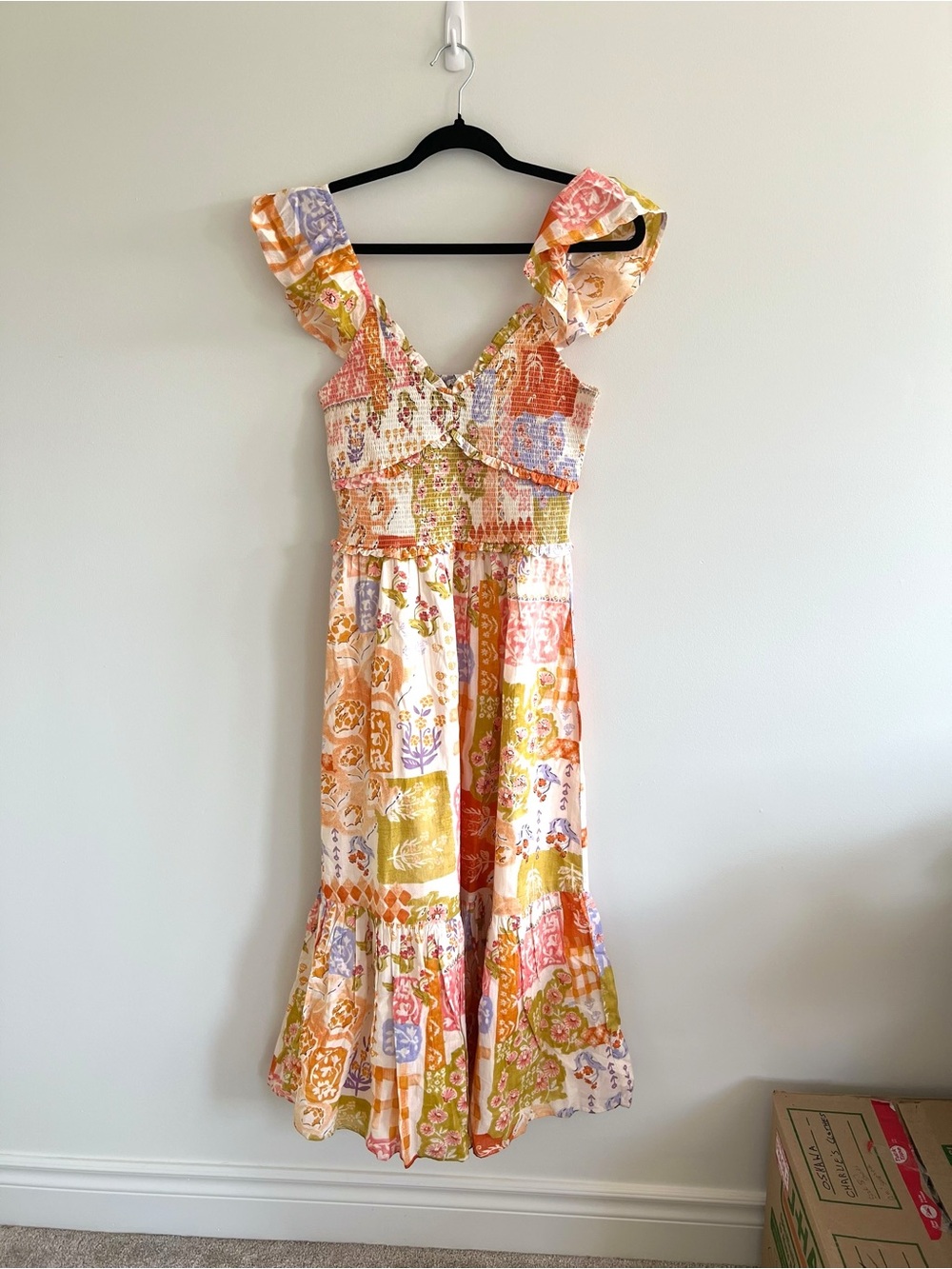 BNWT Patrons of Peace Patchwork Smocked Midi Dress